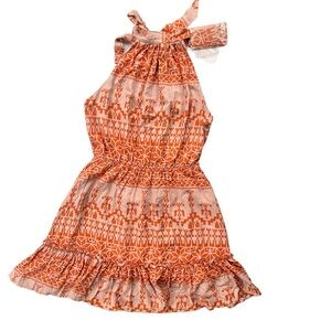 BTFBM Women’s Size Medium Orange Light Pink Aztec Tribal Boho Halter Flowy Dress